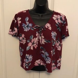 Kendall & Kylie Burgundy Floral Crop Top